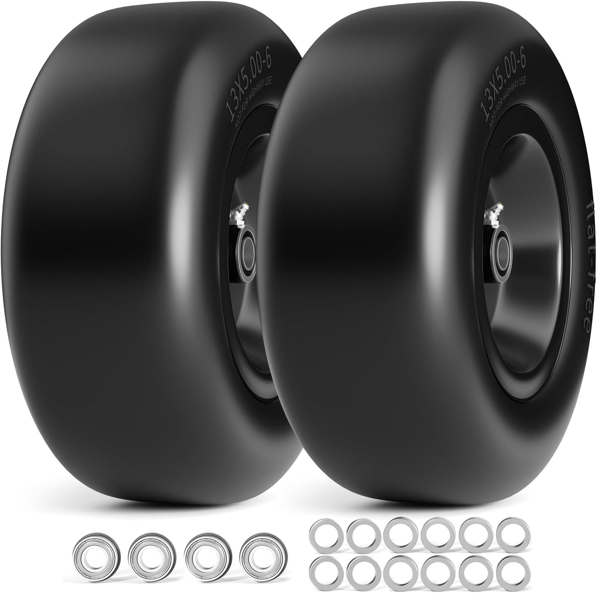 RONPOW 13x5-6 flat-free tire front view highlights durable construction.
