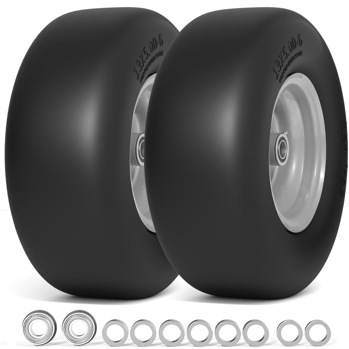 RONPOW 13x5-6 flat-free tire and wheel close-up for durability and reliability.