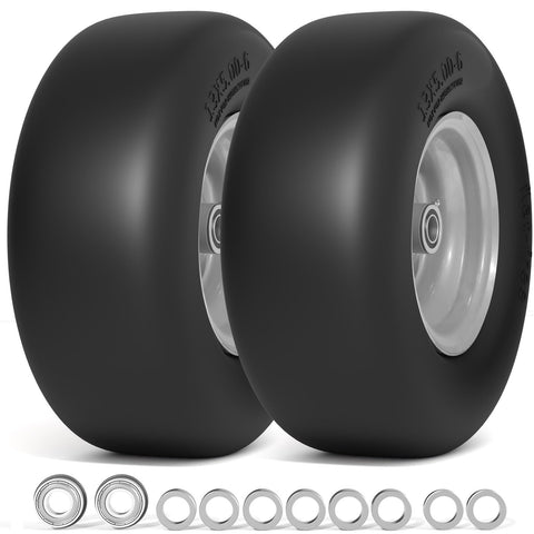 RONPOW 13x5-6 flat-free tire and wheel close-up for durability and reliability.