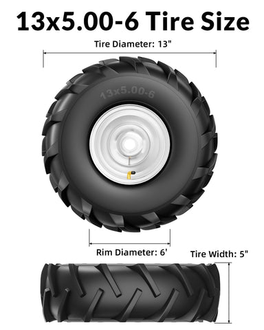 RONPOW 13x5-6 tire side view shows rugged tread for traction