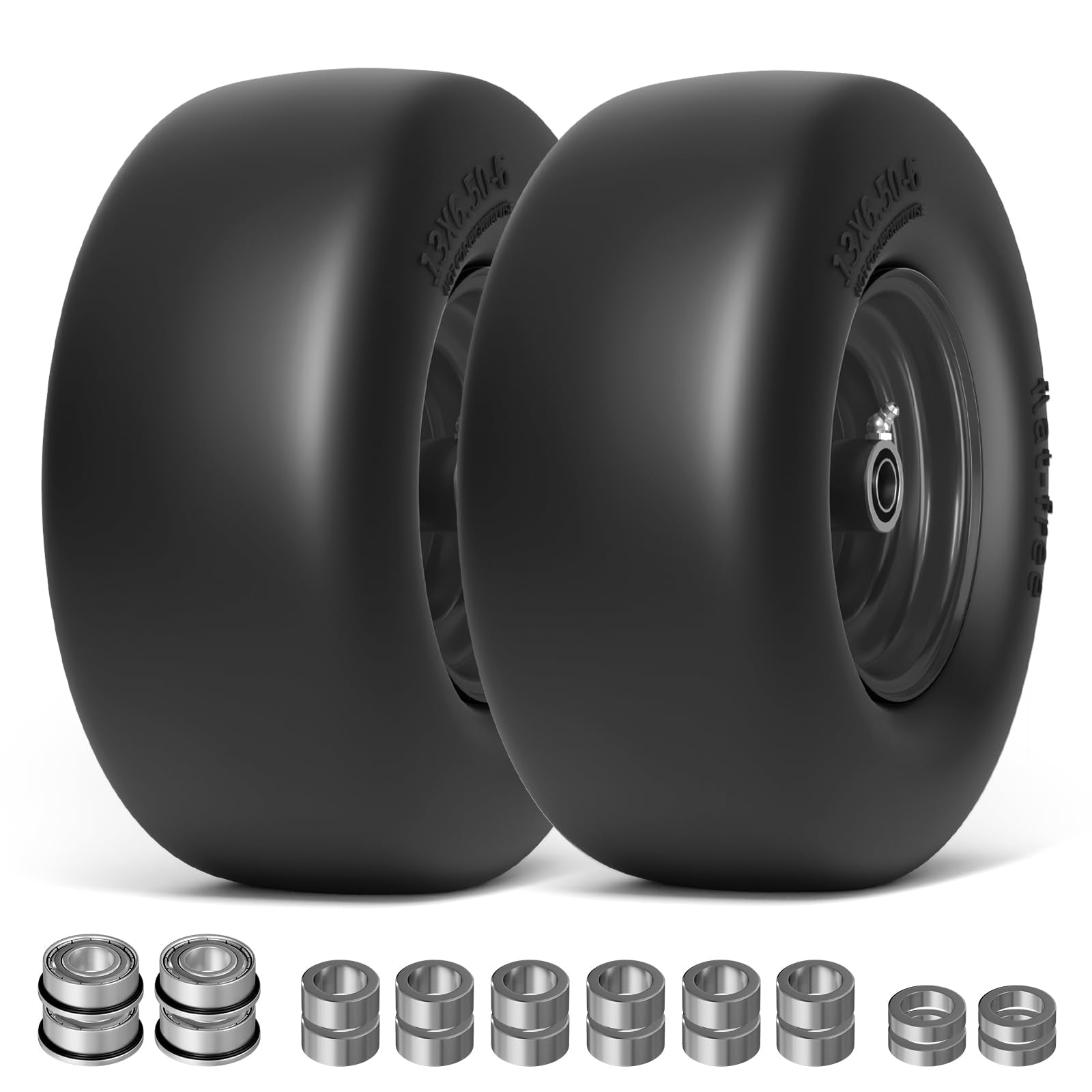 RONPOW 13x6-50-6 flat free tire front view shows durable polyurethane construction