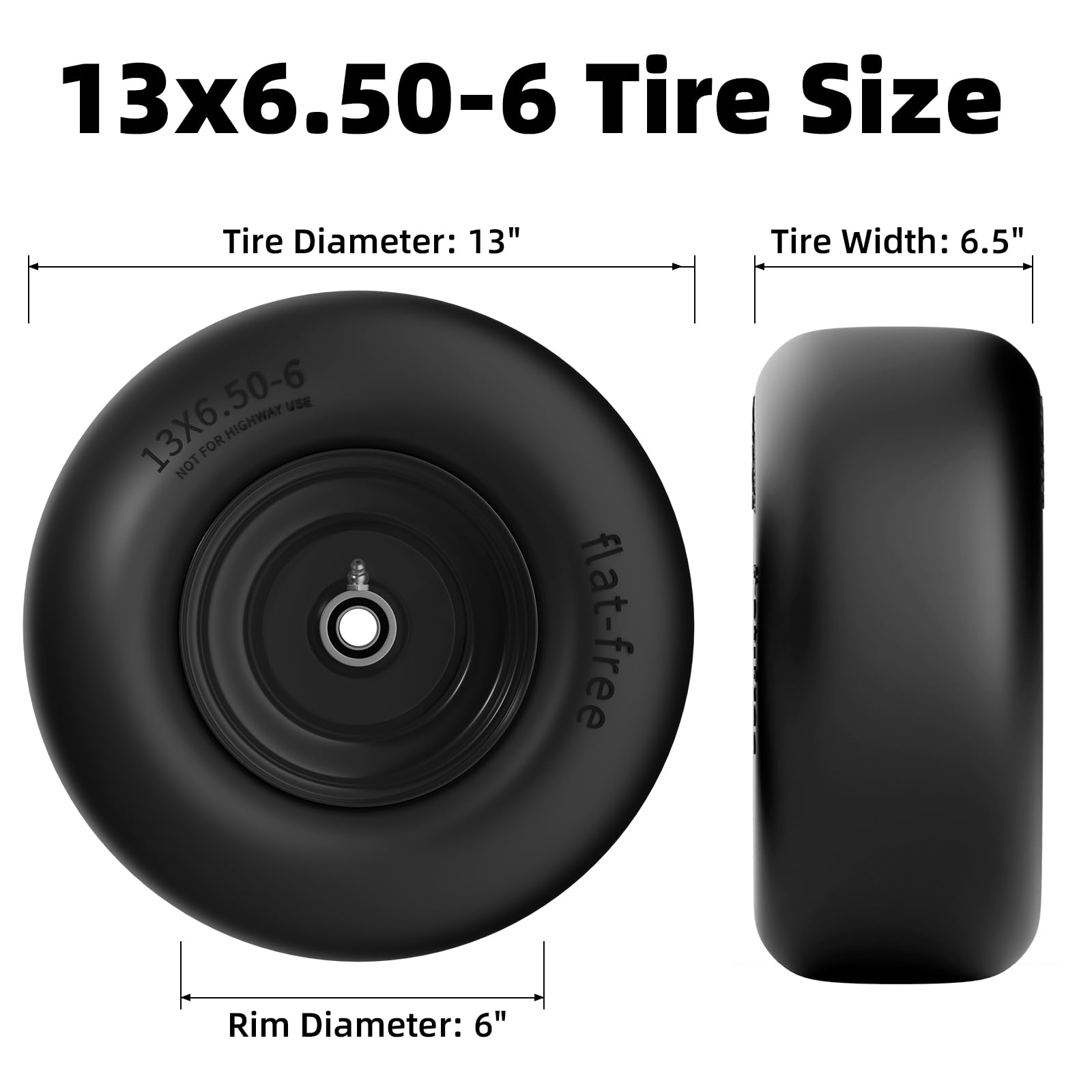 RONPOW flat free tire side view highlights heavy load capacity and stability