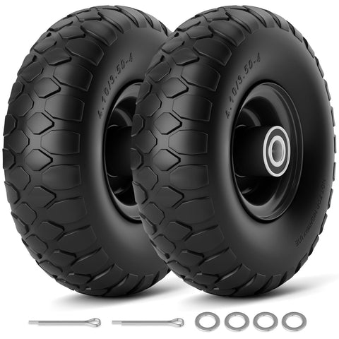 RONPOW 410-350-4 flat-free tire close-up showing puncture resistance.