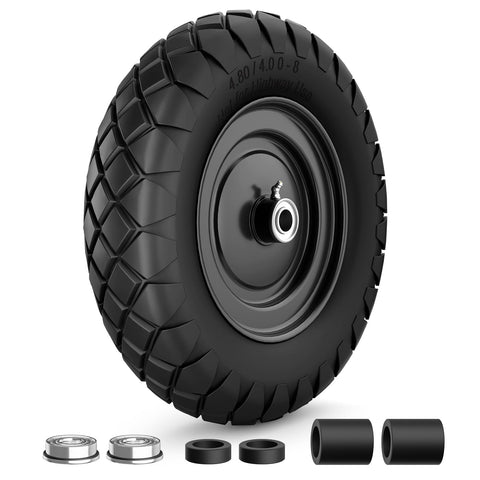 RONPOW 4.80/4.00-8 tire side view showing puncture-proof design for outdoor hauling.
