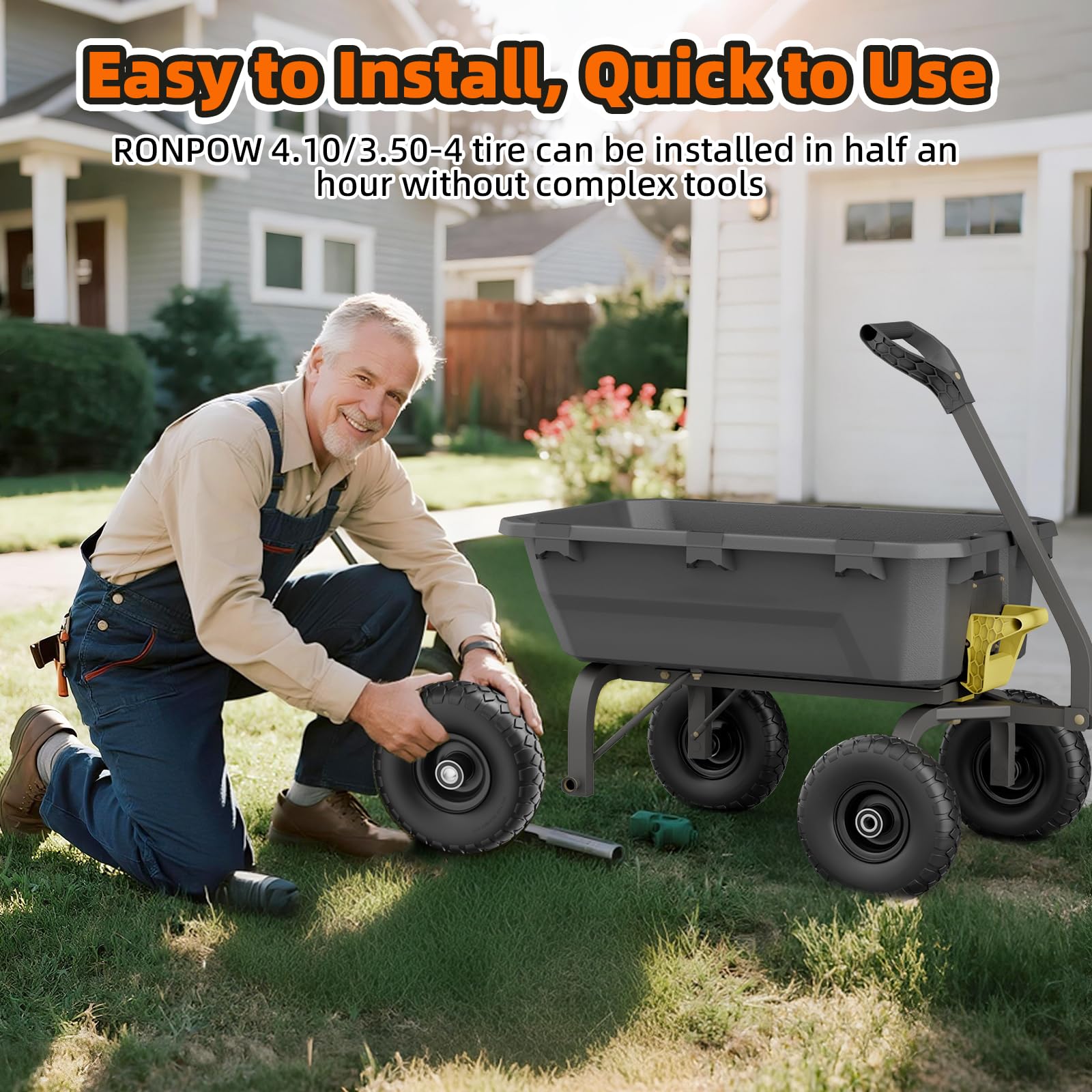 RONPOW all-terrain tread provides traction on grass, dirt, and mud.