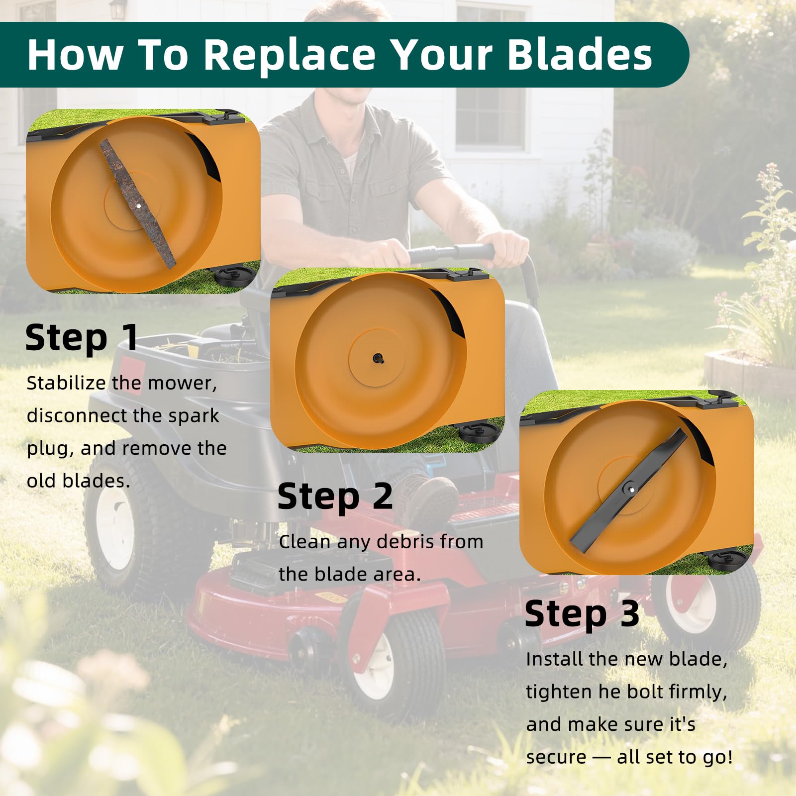 RONPOW coated steel blade resists rust for durable seasonal mowing.
