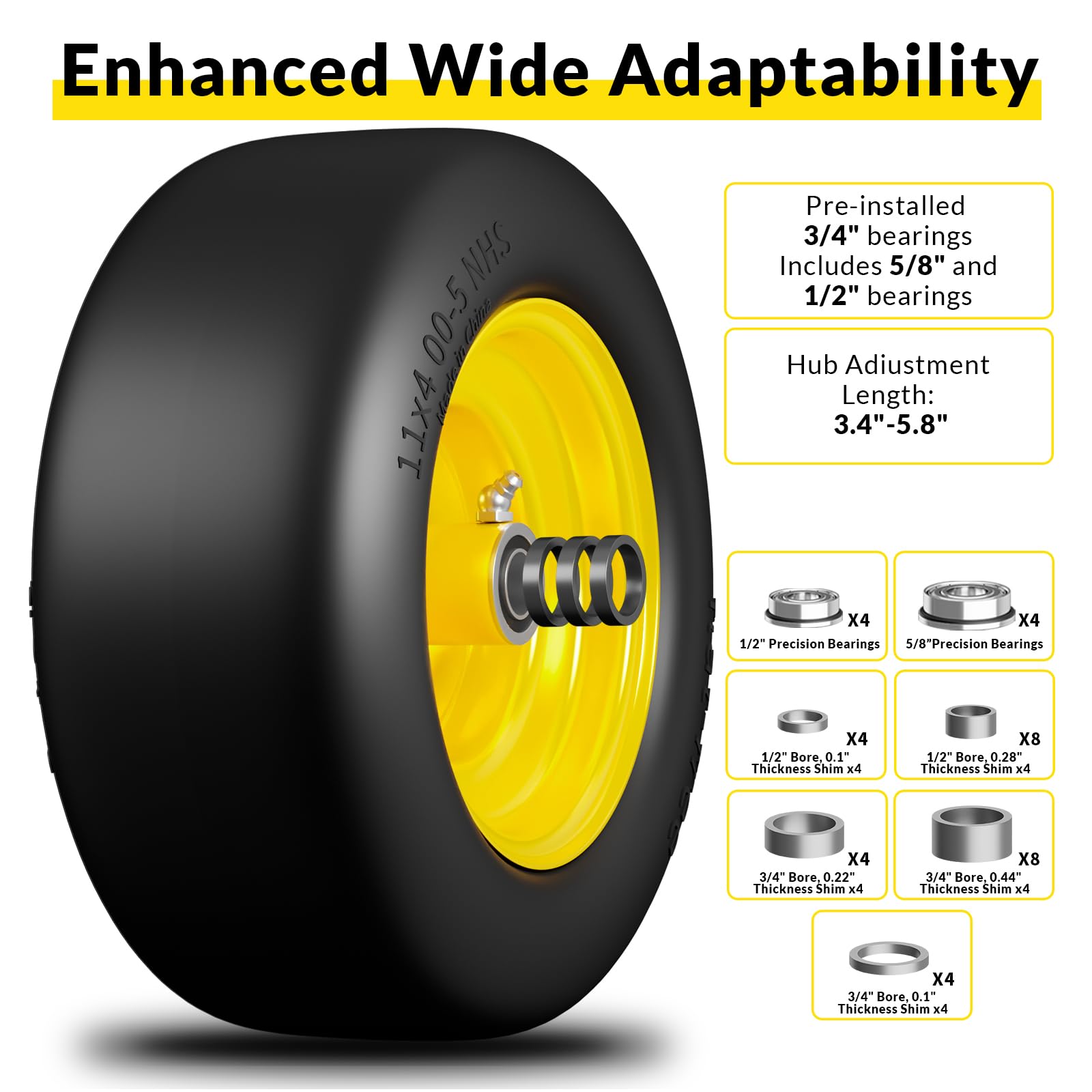 RONPOW hub compatibility close-up indicates broad fit with residential and commercial mowers.
