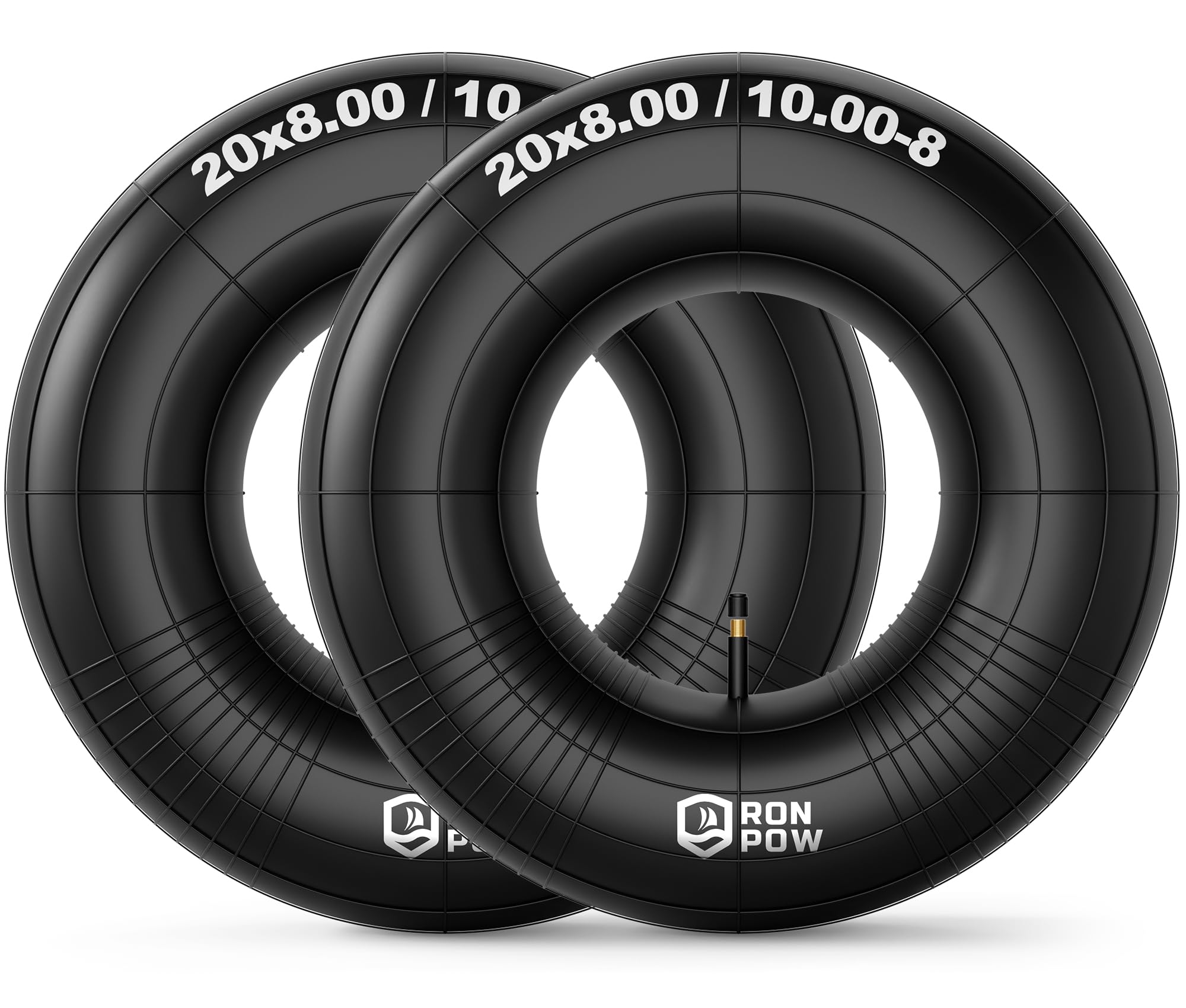 RONPOW inner tube dual-size compatibility for 20x8-8 and 20x10-8 tires; ideal for riding mowers.