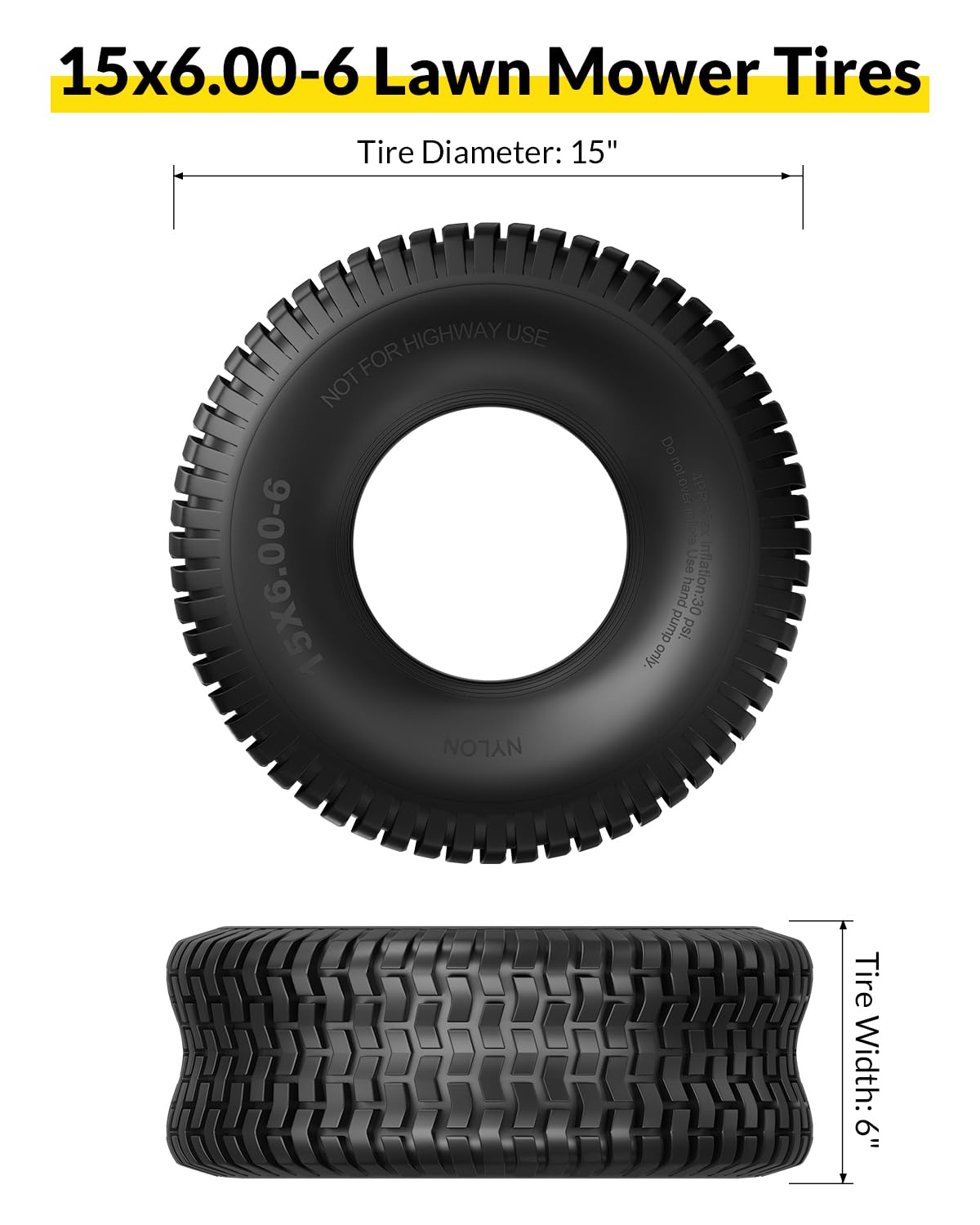 RONPOW riding mower tire installed on a compact ride-on for smooth maneuverability.