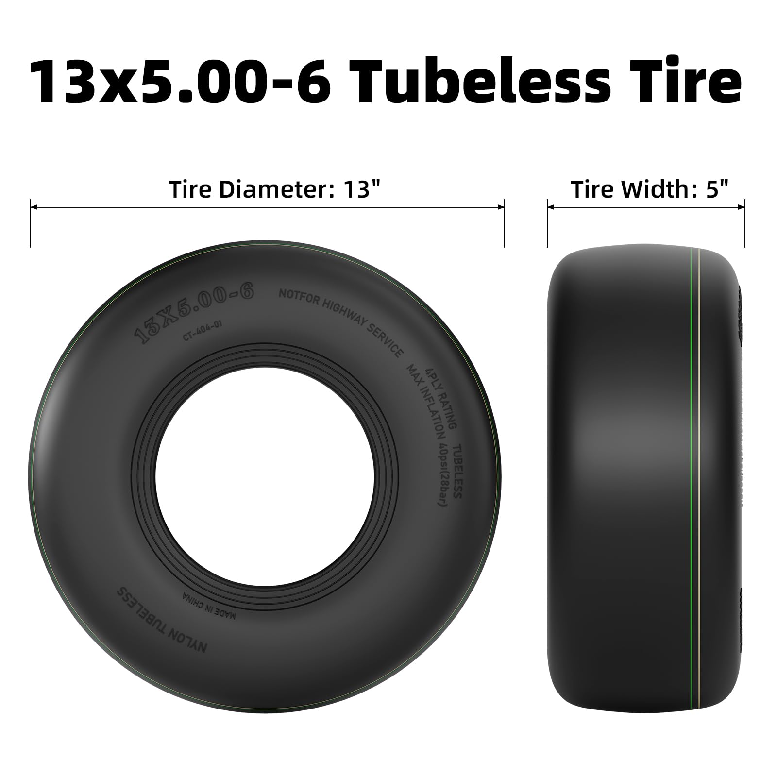 RONPOW 13x5-6 tread close-up shows four-ply durability against debris.