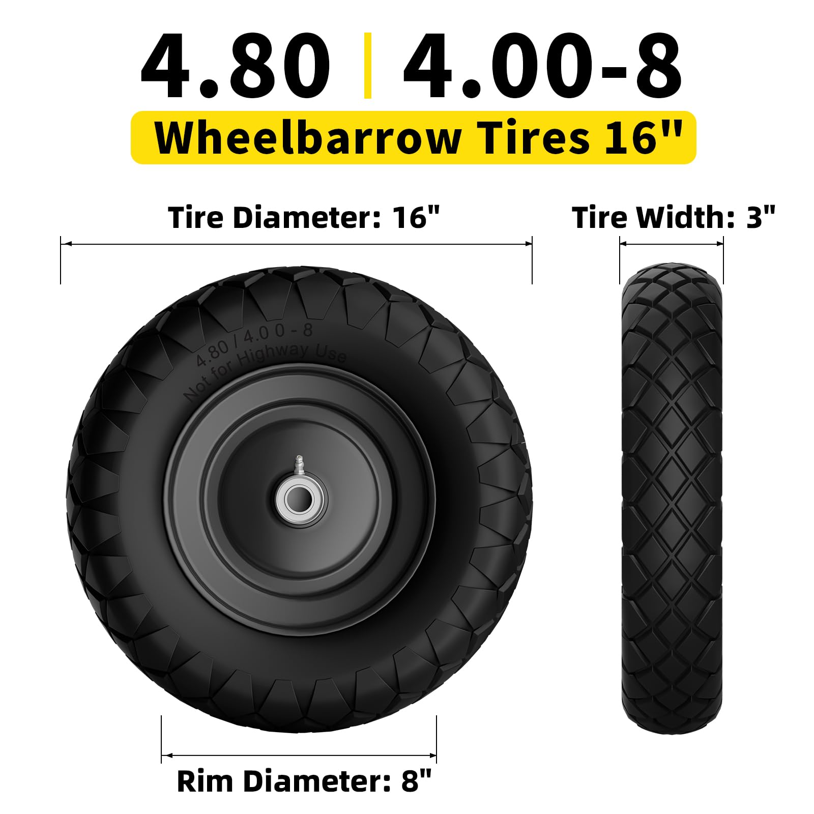 RONPOW universal-fit tire and wheel with 5/8-inch and 3/4-inch bearings for versatile replacements.