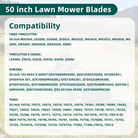 RONPOW blades compatible with Toro and Exmark decks across models.