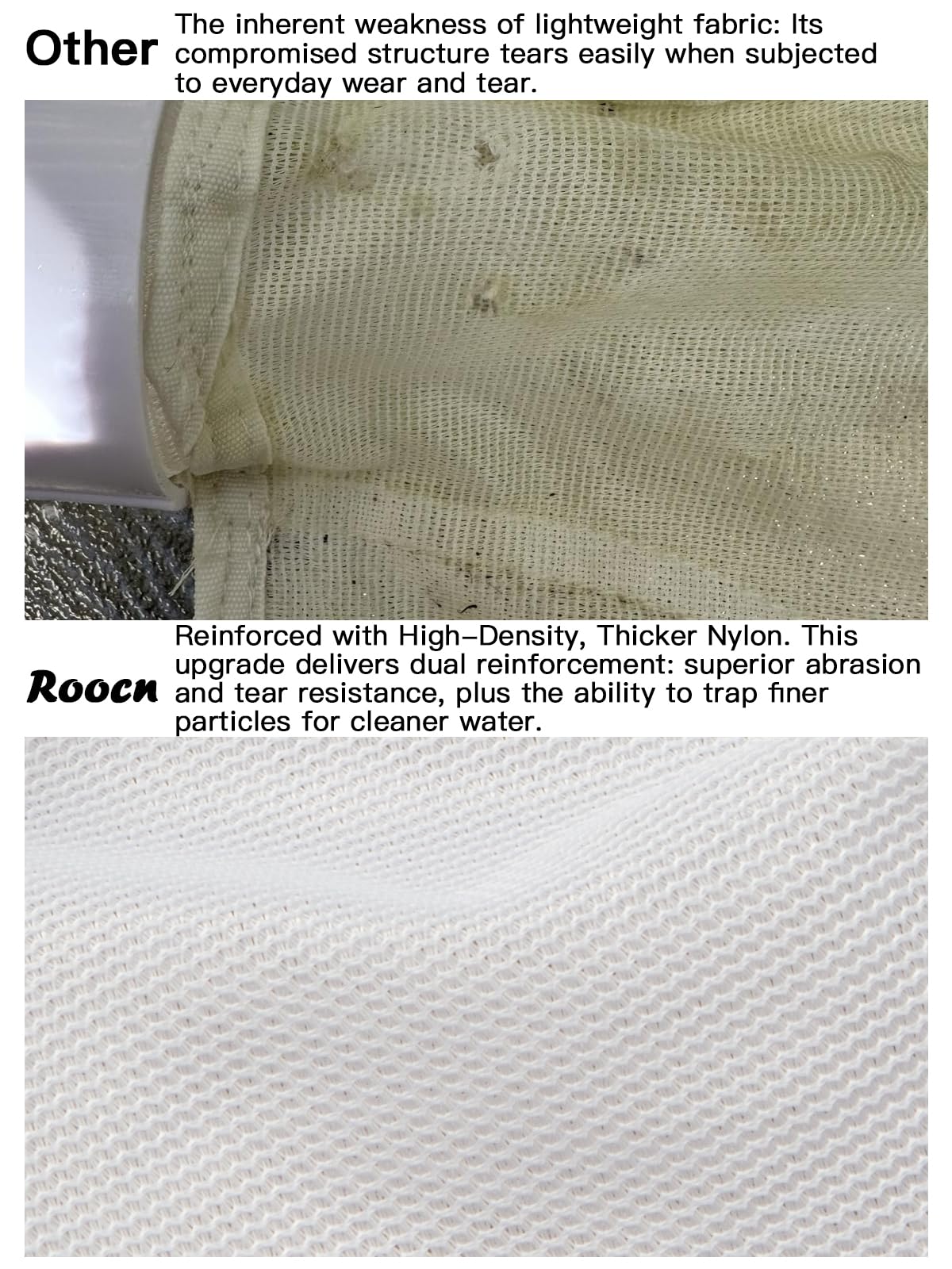Roocn 90-micron filtration captures fine debris before reaching the pool.
