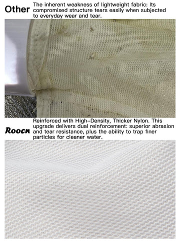 Roocn 90-micron filtration captures fine debris before reaching the pool.