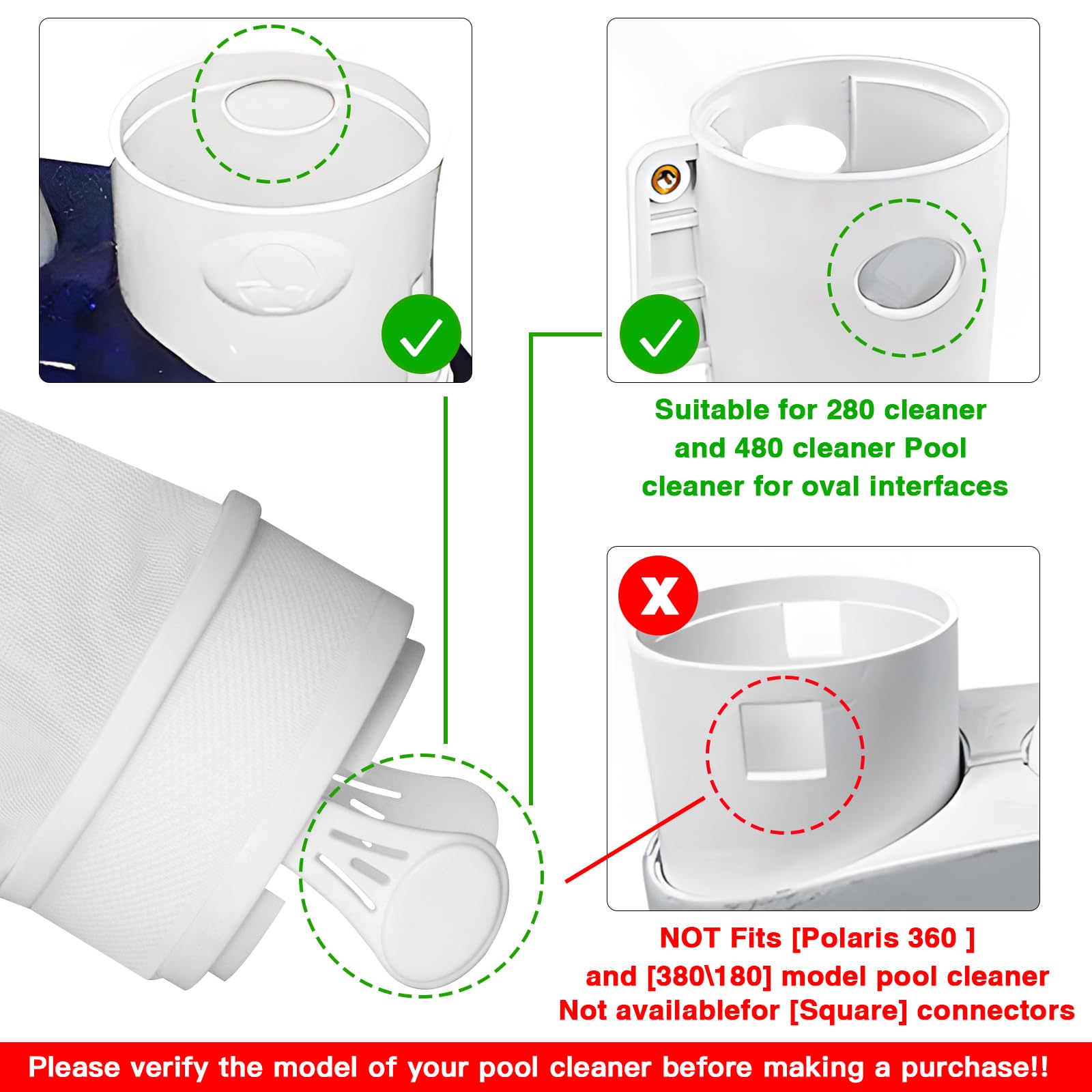 Roocn spa part pool cleaner bags designed for leaf and dirt debris filtration.