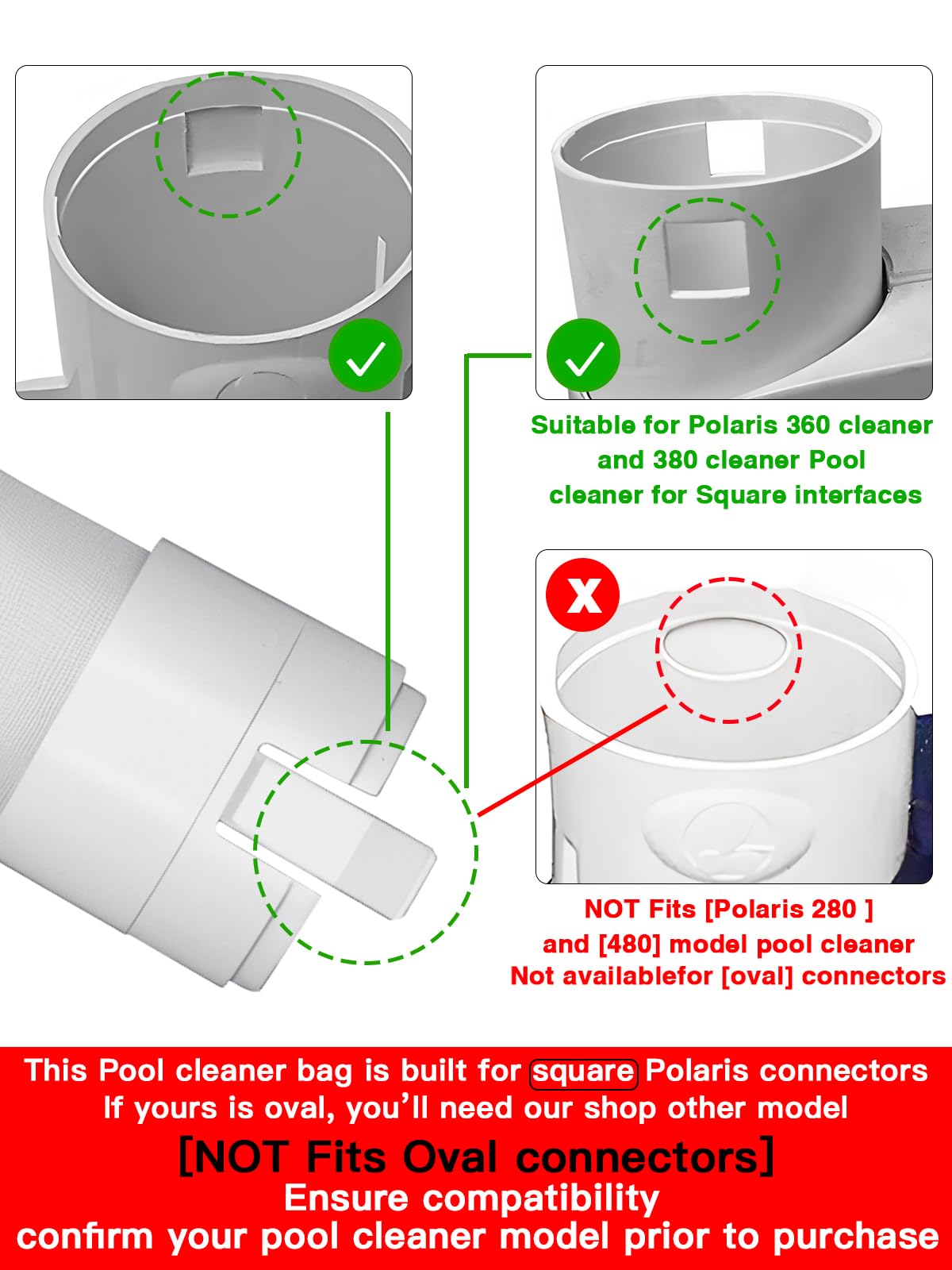 Roocn heavy-duty filter bag for Polaris 380 with zipper for quick cleaning.