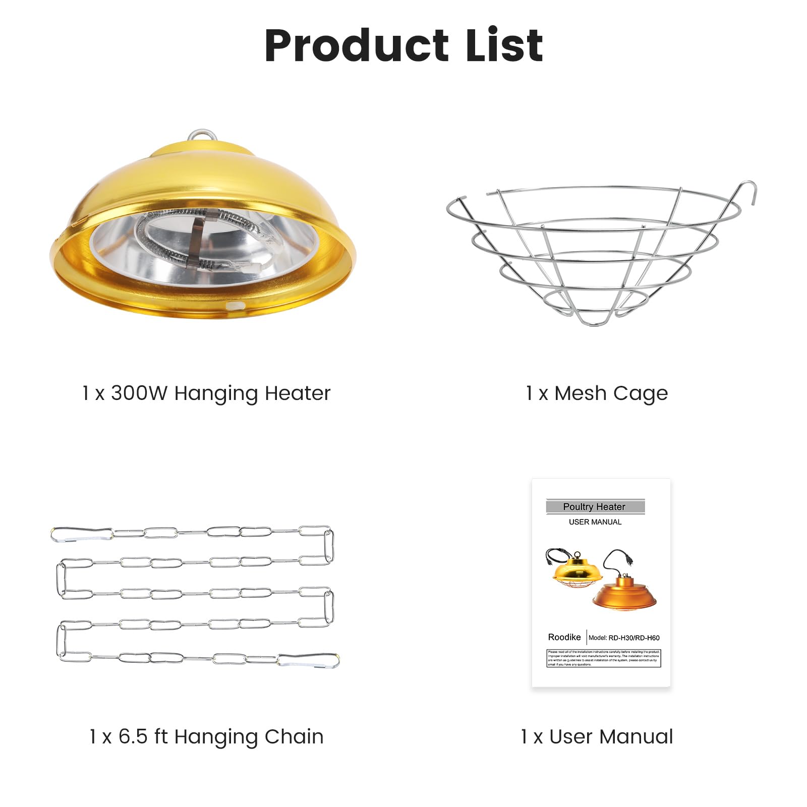 Roodike hanging coop heater 6.5 ft chain enables flexible hanging height