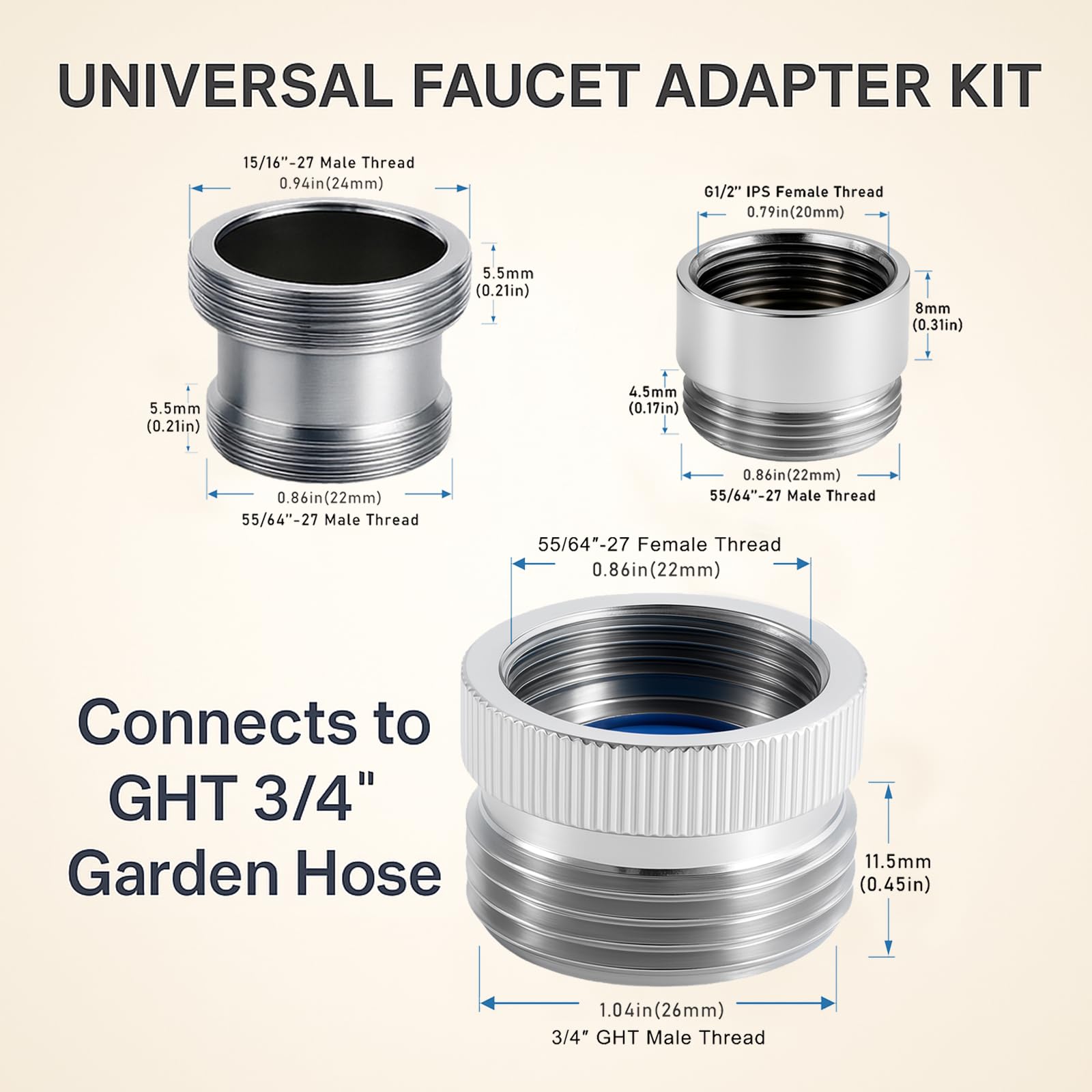 ROOGSIH extended-threaded-stem ensures deeper, secure faucet connections.