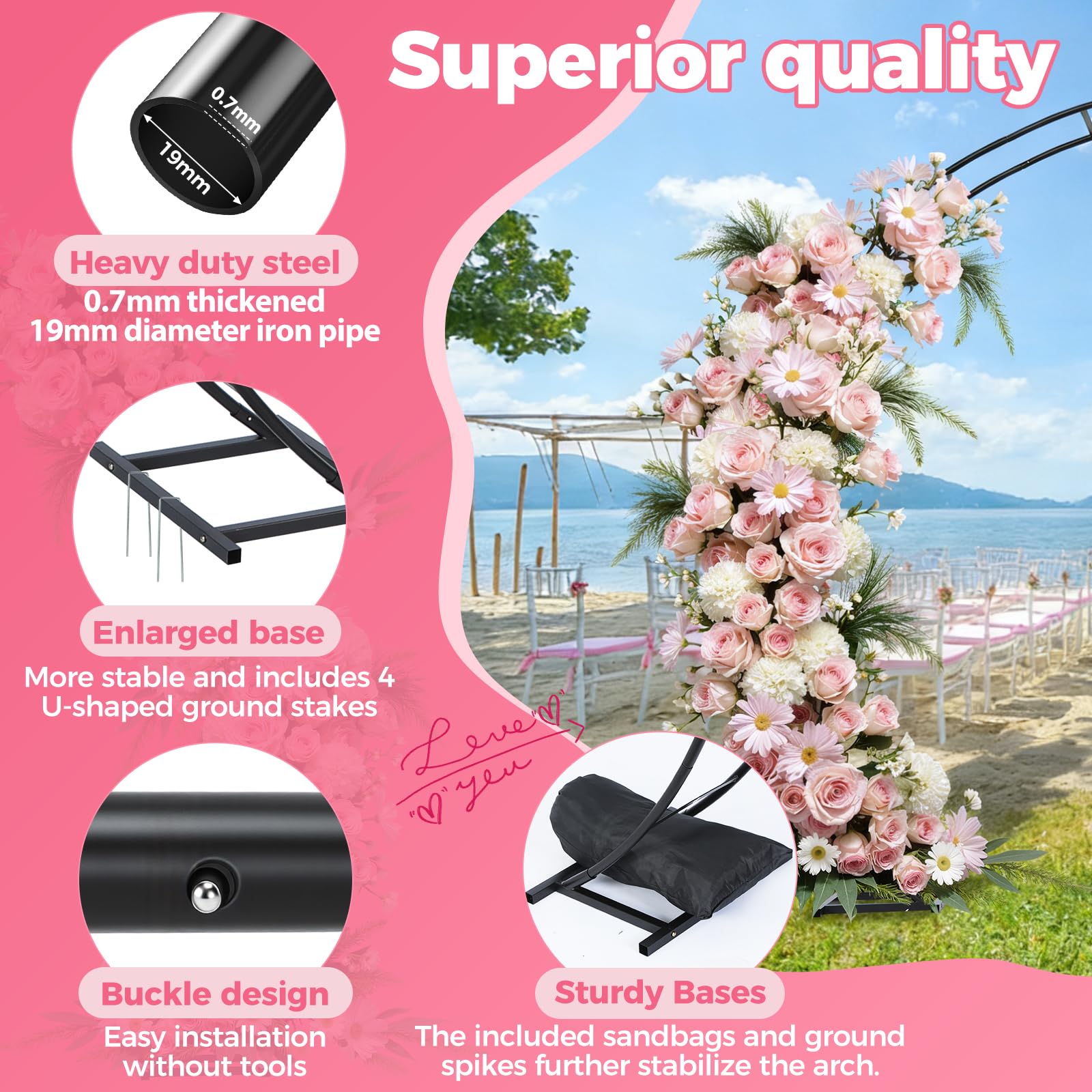 ROOLLYA arch base with ground stakes; enhanced outdoor stability.