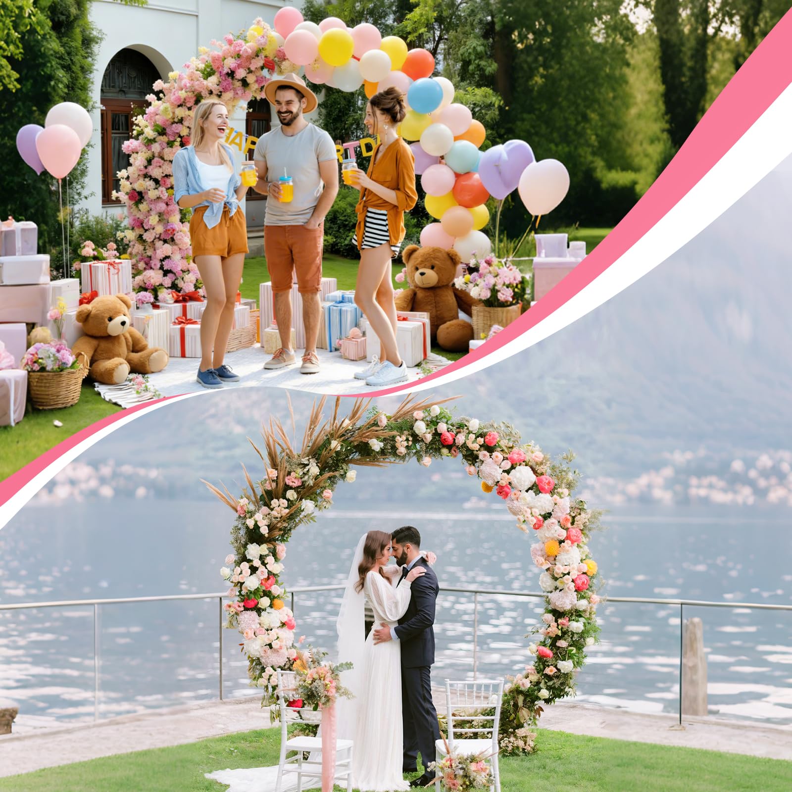ROOLLYA event setup; arch framed with festive decor for memorable occasions.
