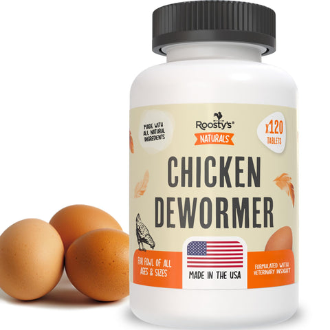 Roosty's Naturals De-Wormer packaging for safe storage and quick use
