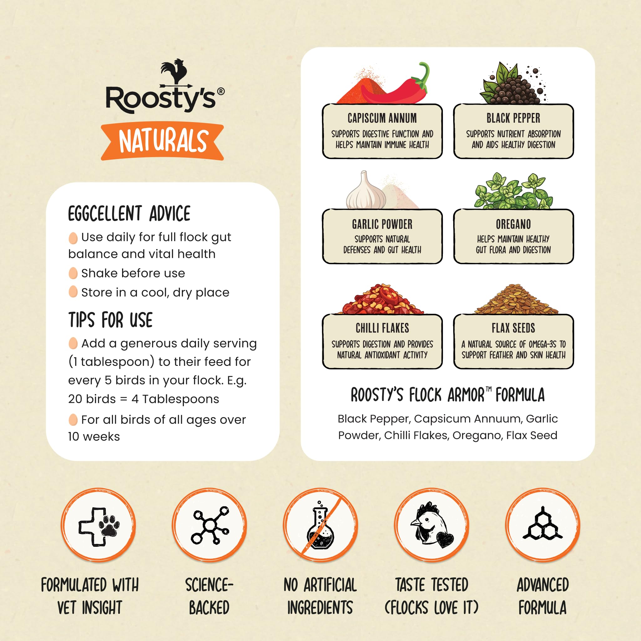 Scooping chili powder from Roosty's Flock Armor into feed bowl