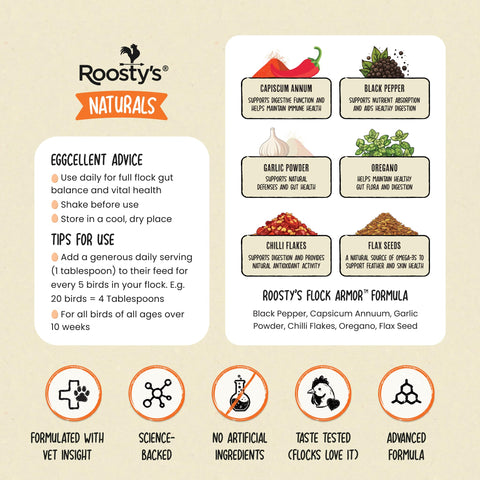 Scooping chili powder from Roosty's Flock Armor into feed bowl