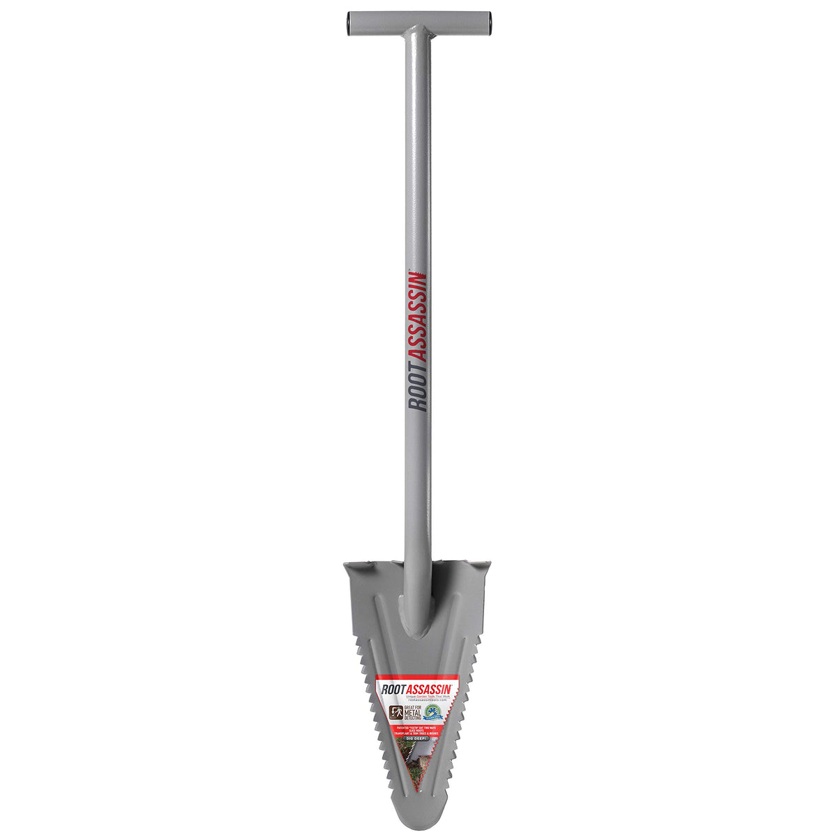 Root Assassin 35-inch shovel with blade cover protecting the blade during transport