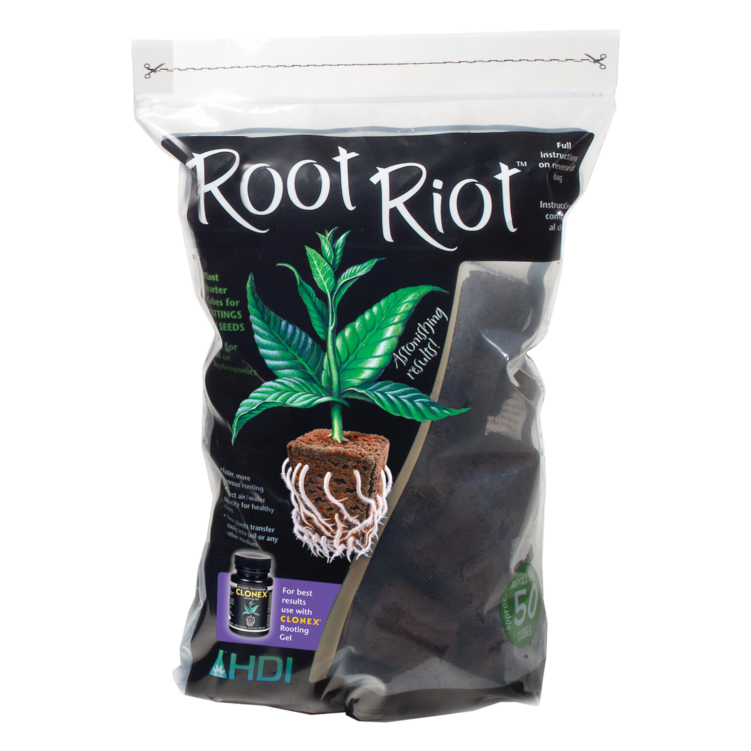 Root Riot starter cubes in sphagnum moss promote balanced moisture for healthy roots.