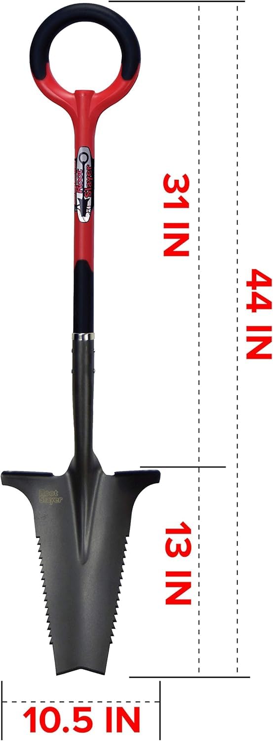 Root Slayer with V-shaped tip ready to pierce soil and roots