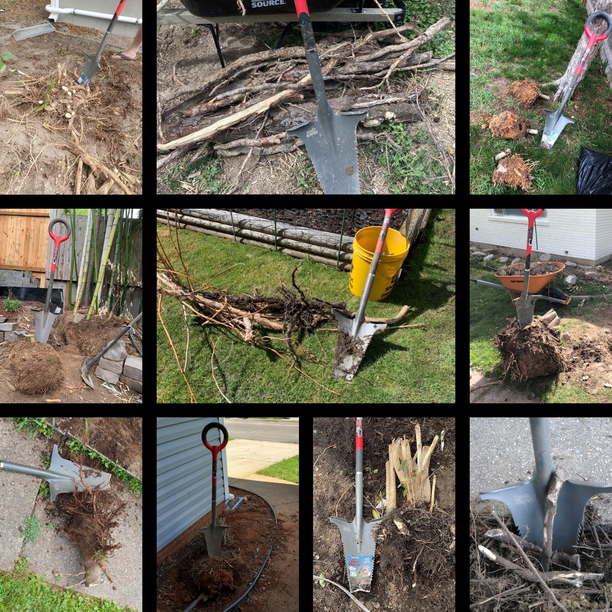 Root Slayer shovel ready for garden tasks with confident grip
