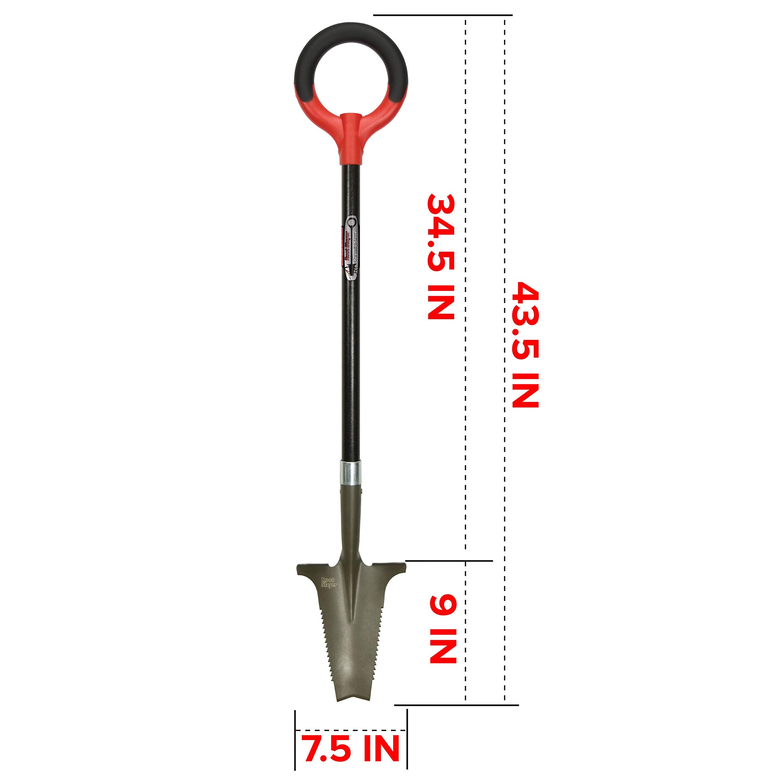 Root Slayer fiberglass shaft with carbon steel blade for durability.