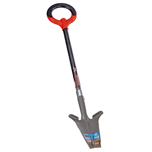 Root Slayer Perennial Shovel showing root-cutting rip saw teeth in action.
