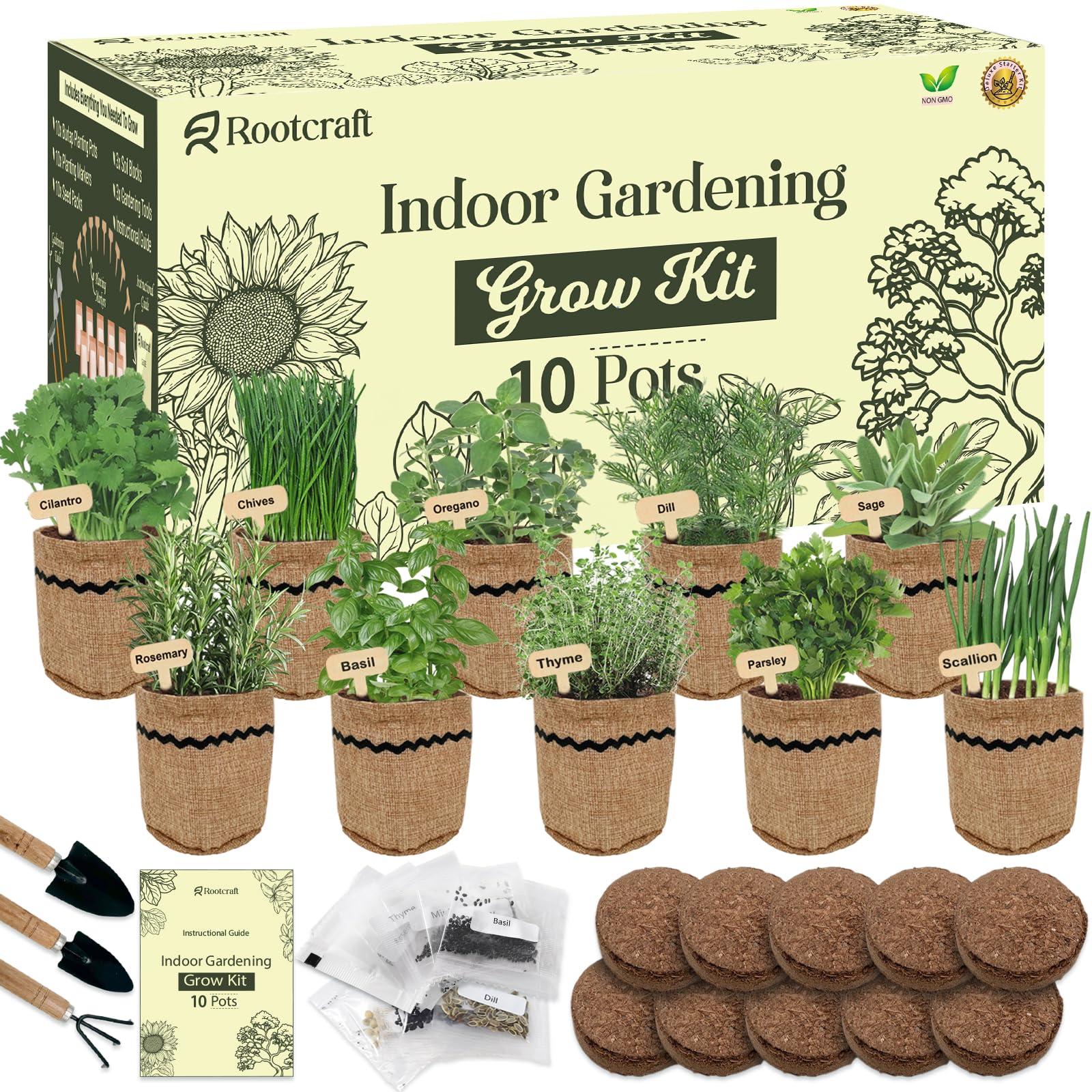 ROOTCRAFT 10 herbs seeds pack for indoor herb garden, offering fresh flavors for daily cooking
