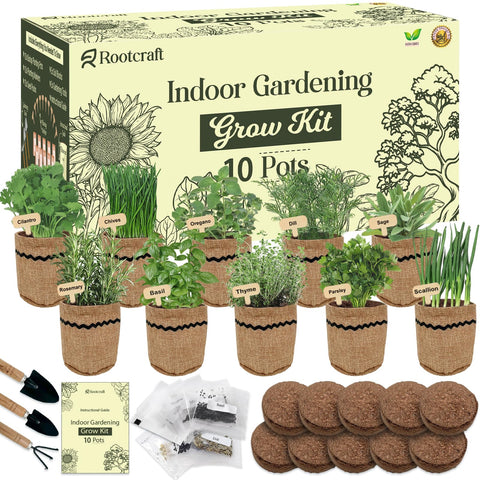 ROOTCRAFT 10 herbs seeds pack for indoor herb garden, offering fresh flavors for daily cooking