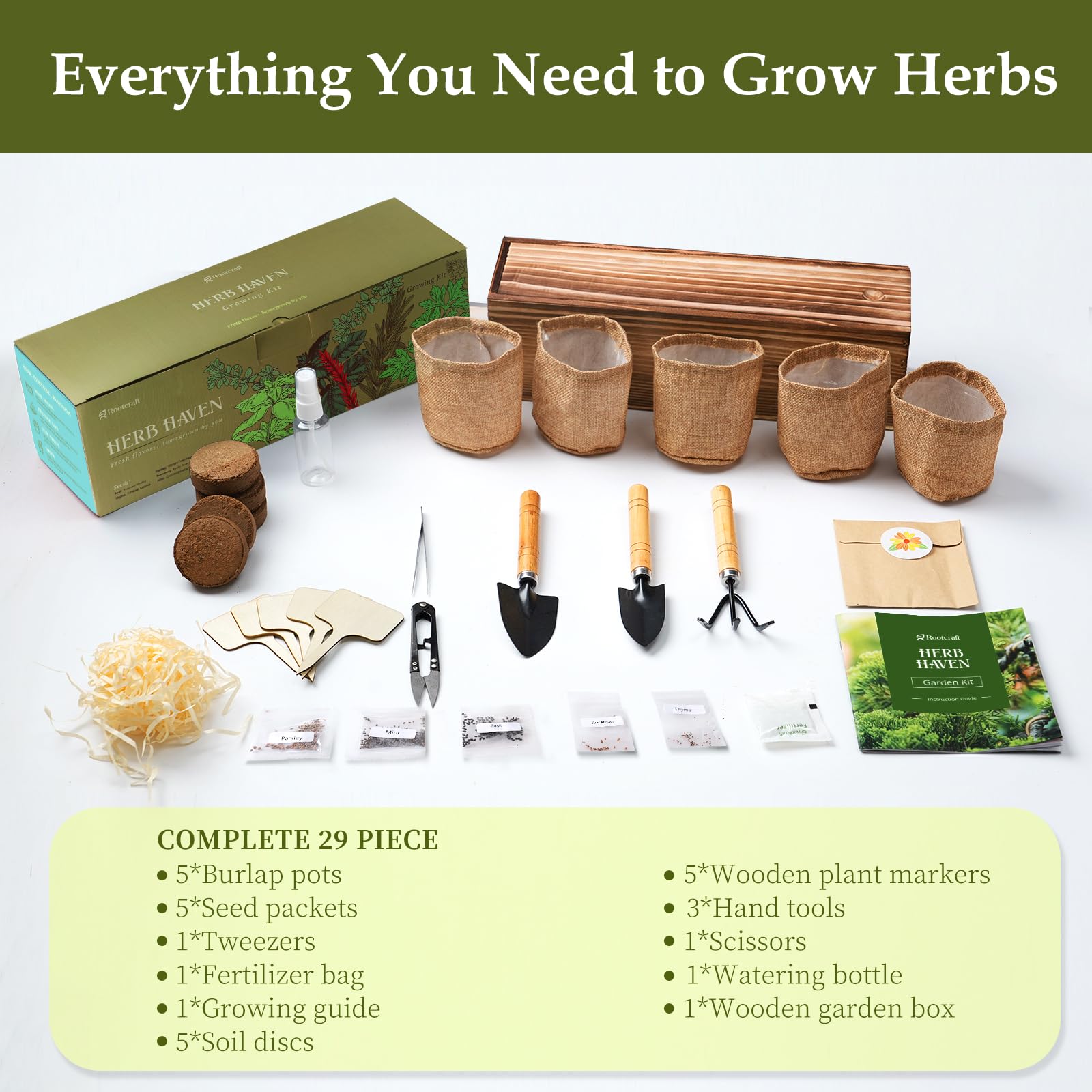 Rootcraft coconut soil discs promote healthy moisture and air for thriving herbs.