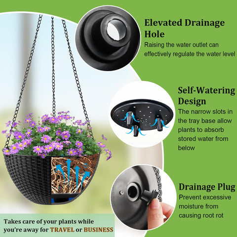 RooTrimmer 10-inch hanging planter designed for larger plants with a self-watering tray.