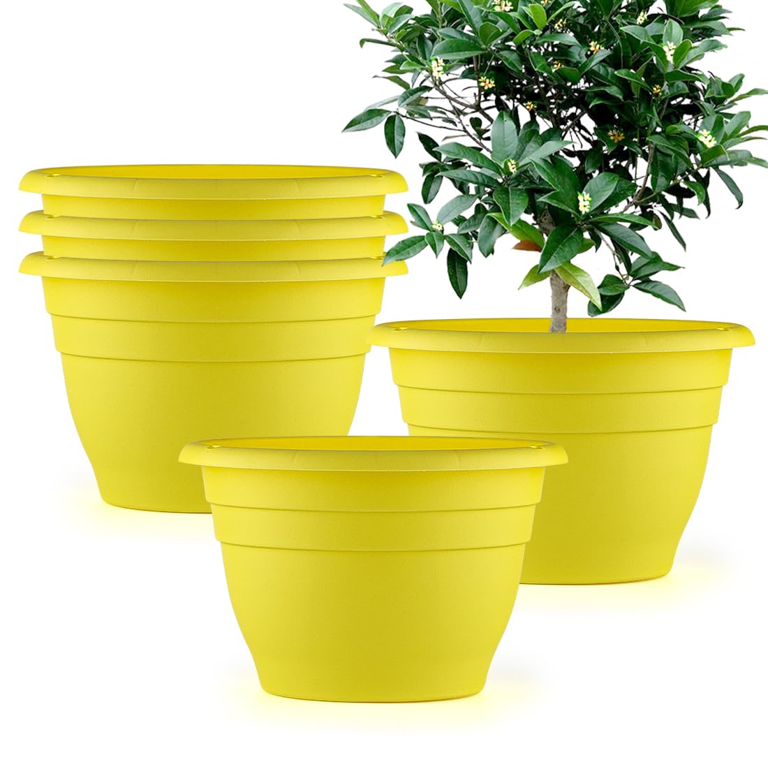 RooTrimmer 10-inch yellow pot, side view, lightweight and durable for indoor use.