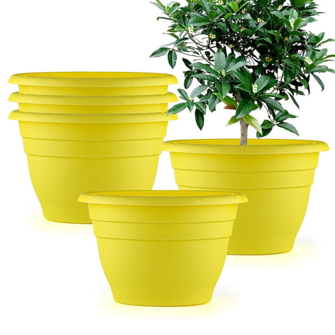 RooTrimmer 10-inch yellow pot, side view, lightweight and durable for indoor use.