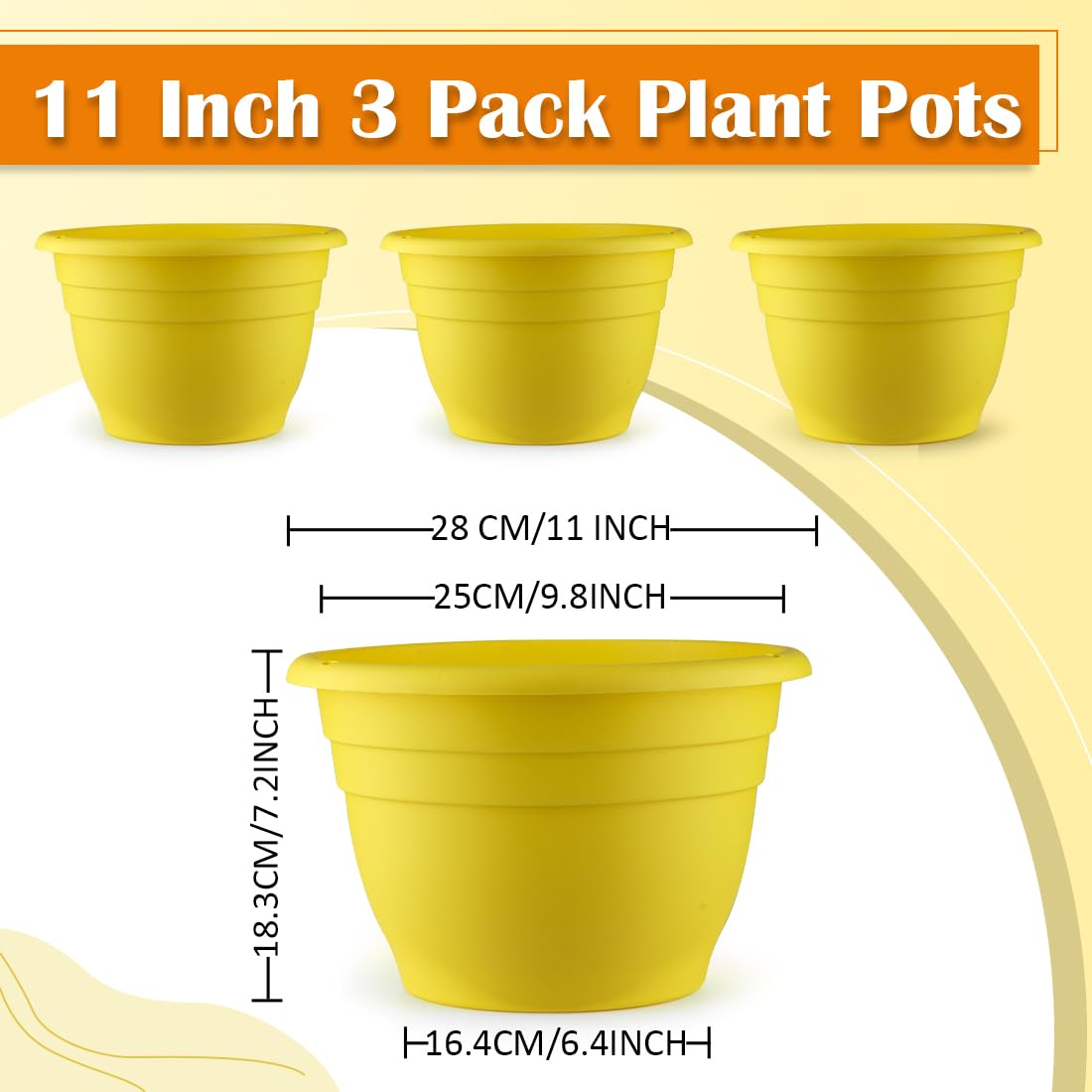 RooTrimmer 11-inch yellow pot—indoor lifestyle friendly lightweight planters.