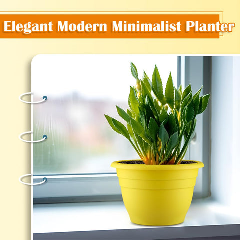 RooTrimmer 11-inch yellow pot—durable plastic resists cracking and fading.