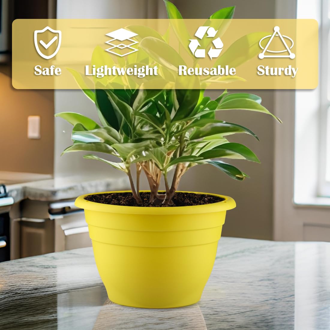 RooTrimmer 11-inch yellow pot—side view for sturdy outdoor use.