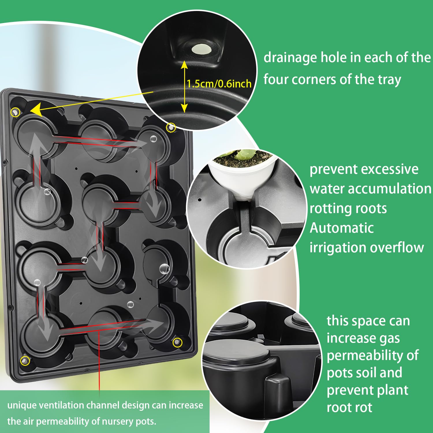 RooTrimmer tray ventilation channels improve air flow around seedlings
