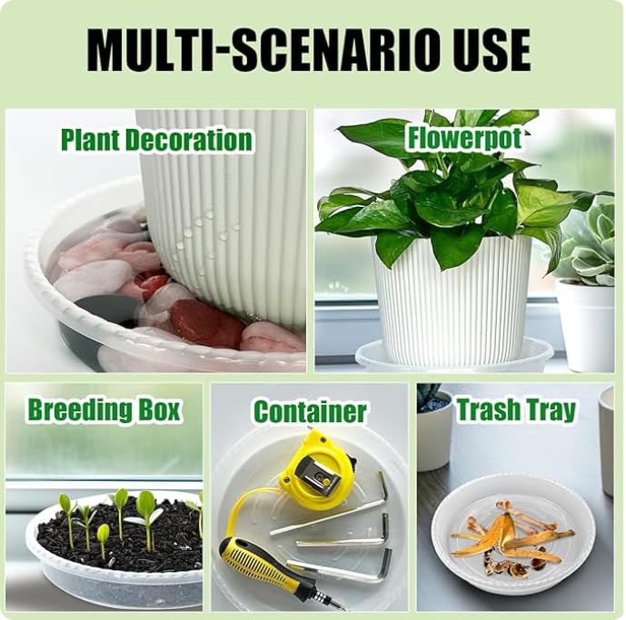 RooTrimmer reusable plastic saucer easy to clean and weather-resistant.