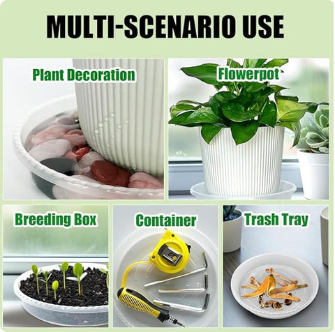 RooTrimmer reusable plastic saucer easy to clean and weather-resistant.