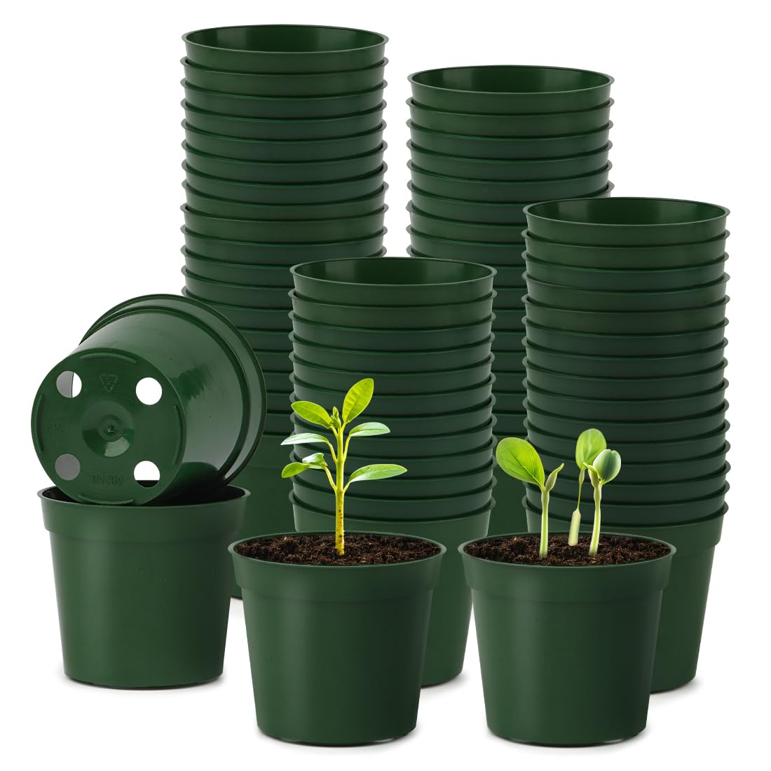 RooTrimmer 2.5 inch seedling pots stacked neatly for space-saving gardening.