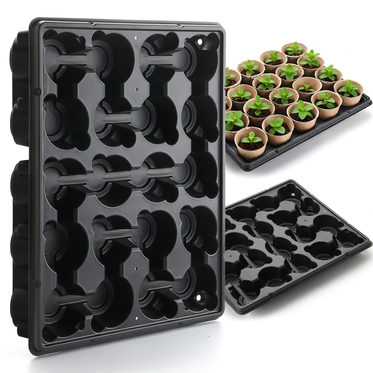 RooTrimmer 20-cell plant tray open view shows organized seedling slots.
