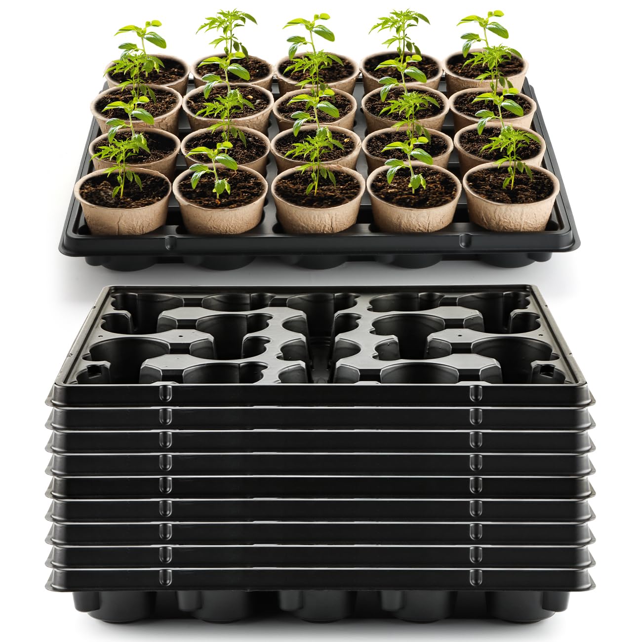 RooTrimmer 20-cell tray holding 3.15-inch pots for stable, tidy seed starting.