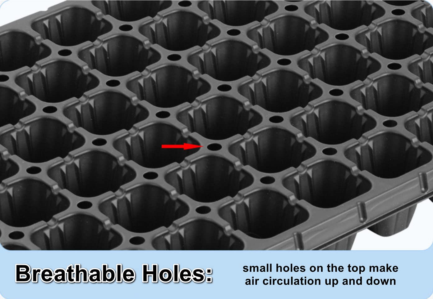 RooTrimmer 200-cell tray side view emphasizes space-saving, stackable design.