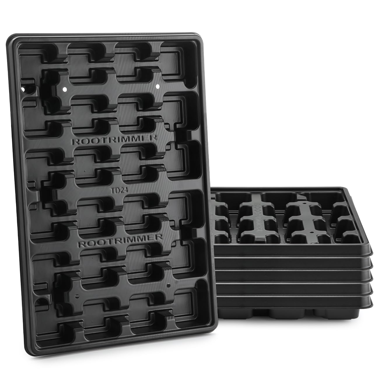 RooTrimmer 24-cell tray top view highlights efficient seed starting layout.